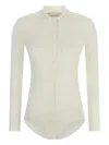Magda Butrym Long-sleeve Tricot Polo Bodysuit In Neutral