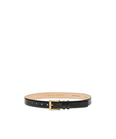 Magda Butrym Contrast-stitched Black Leather Belt In Gold