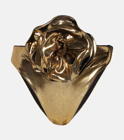 Magda Butrym Corsage High-rise Bikini Bottoms In Gold