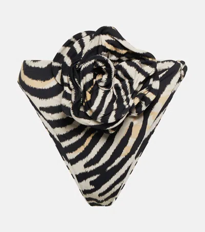 Magda Butrym Corsage Zebra-print Bikini Bottoms In Black