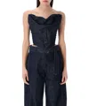 Magda Butrym Draped Strapless Denim Corset In Blue