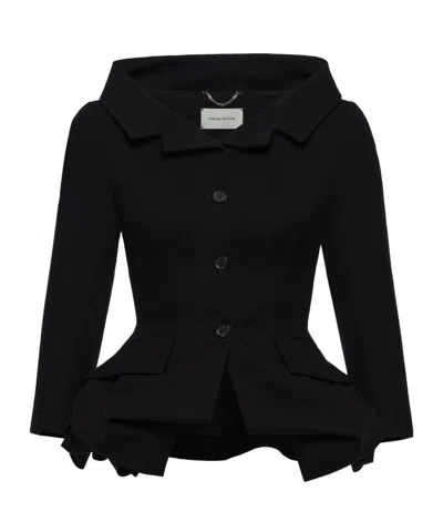 Magda Butrym Cotton Blazer With Rose Peplum In Black