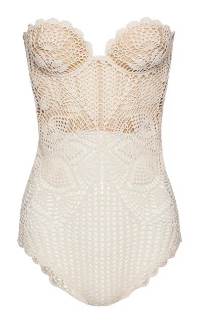 Magda Butrym Cotton Crochet Bodysuit In Ivory