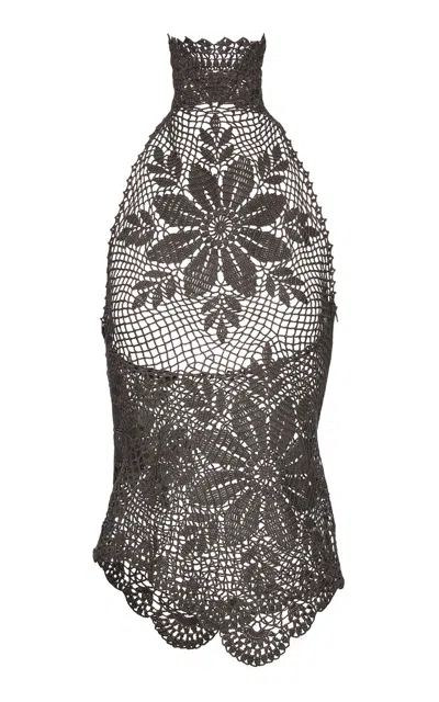 Magda Butrym Cotton Crochet Halter Top In Gray