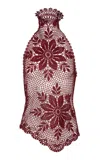 Magda Butrym Cotton Crochet Halter Top In Burgundy