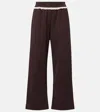 Magda Butrym Crochet-trimmed Cotton-jersey Wide-leg Track Pants In Brown