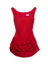 Magda Butrym Cotton Ruffle Mini Dress With Round Neck In Red