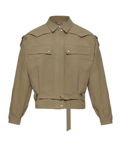 Magda Butrym Cotton Utility Jacket With Belt In Khaki In Green
