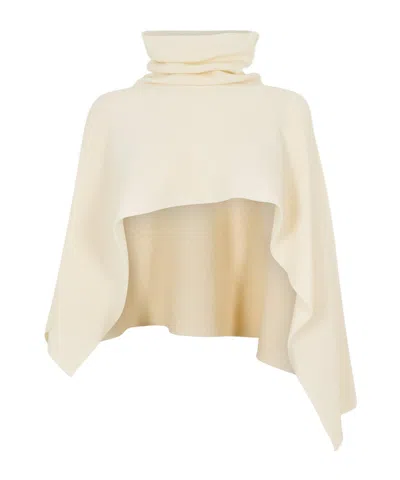 Magda Butrym Cream Knit Poncho With Turtleneck Foldover Collar In Nude