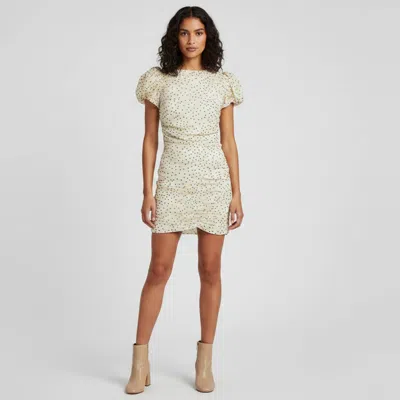 Pre-owned Magda Butrym Cream Polka Dot Print Chiffon Ruched Mini Dress S In White