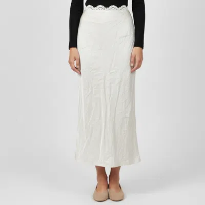 Pre-owned Magda Butrym Cream Satin Crochet Trim Slit Maxi Skirt S In White