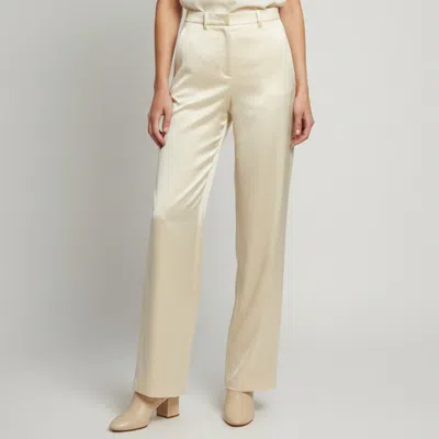 Pre-owned Magda Butrym Cream Satin Wide Leg Pants S In White