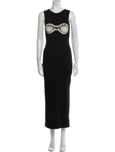 Pre-owned Magda Butrym Crew Neck Long Dress In Black