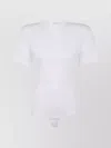 Magda Butrym Crew Neck Ribbed Bodysuit With Ruched Detailing In White