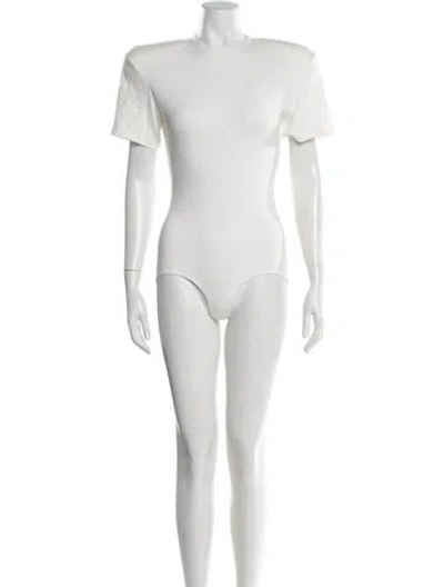 Pre-owned Magda Butrym Crew Neck Short Sleeve Bodysuit In White
