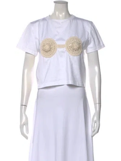Pre-owned Magda Butrym Crew Neck Short Sleeve Crop Top In White