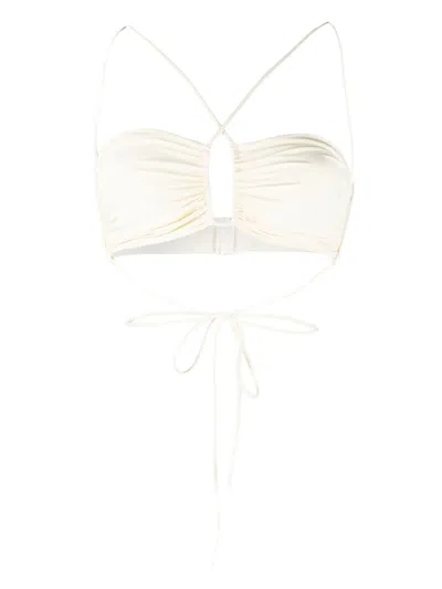 Magda Butrym Crisscross Bandeau Jersey Bikini Top In Cream