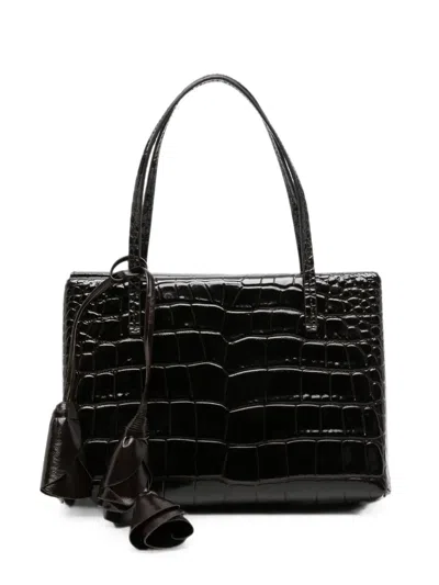 Magda Butrym Croc-effect Floral-pendant Tote Bag In Black