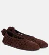 Magda Butrym Square Toe Crochet Ballet Flats With Leather Sole In Brown