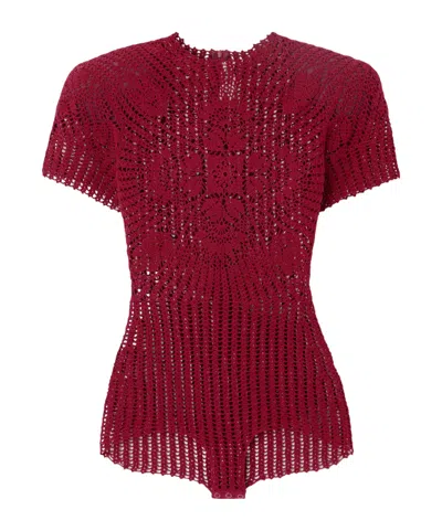 Magda Butrym Crochet Bodysuit In Burgundy