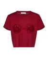 Magda Butrym Crochet Detail Crew Neck Cropped T-shirt In Red