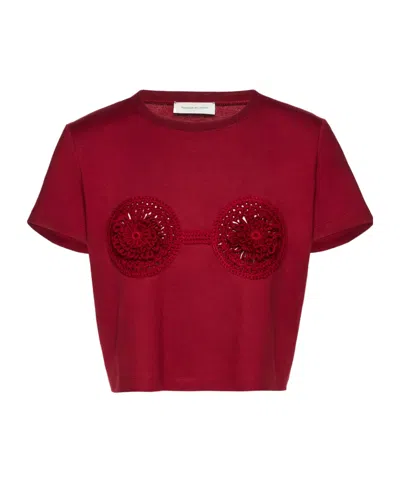 Magda Butrym Crochet Bra T Shirt In Bordeaux In Red