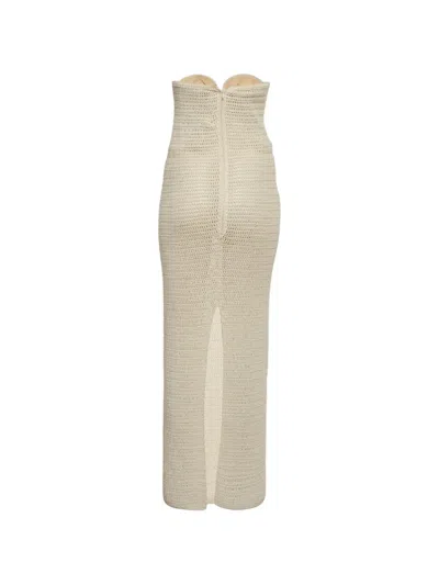 Pre-owned Magda Butrym Crochet Bustier Maxi Dress In Neutrals