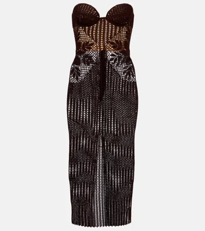Magda Butrym Crochet Cotton Bustier Dress In Brown