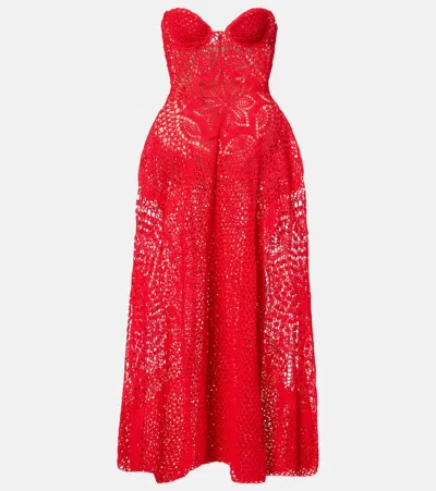 Magda Butrym Crochet Cotton Corset Dress In Red