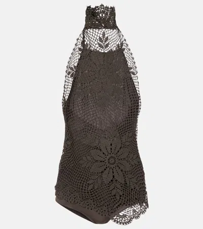 Magda Butrym Crochet Cotton Top In Brown