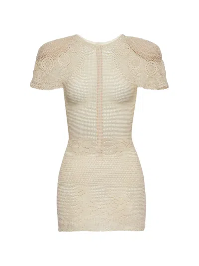 Magda Butrym Crochet Flared-sleeve Mini Dress In Neutral