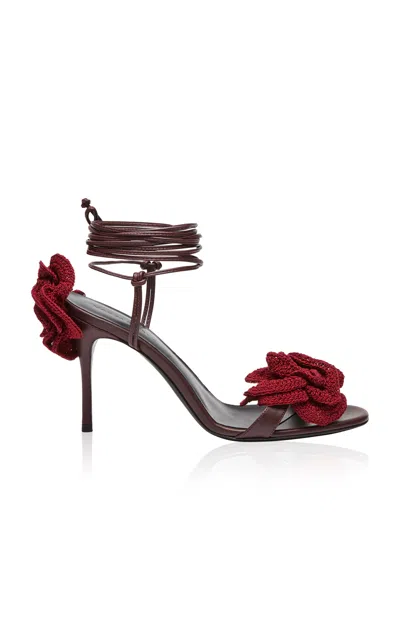 Magda Butrym Crochet Flower-embellished Lace-up Sandals In Red