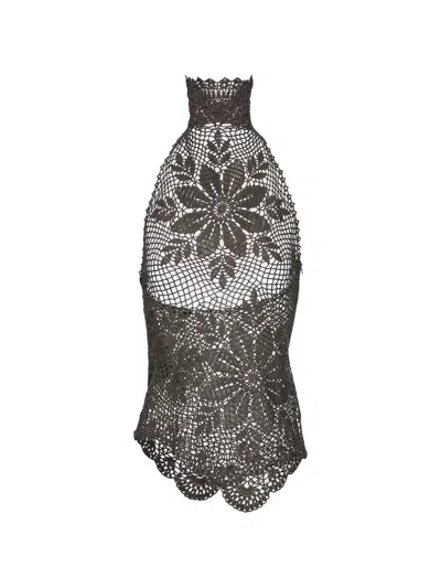 Magda Butrym Crochet Halter Top In Brown