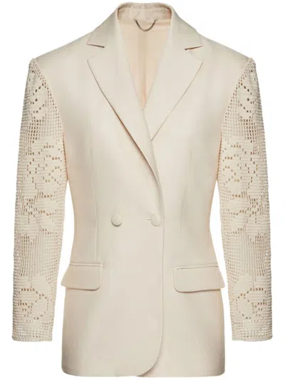 Magda Butrym Crochet Lace Blazer In Nude