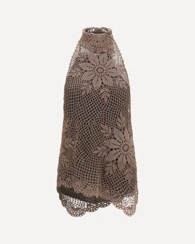 Magda Butrym Crochet Lace High-neck Top In Brown