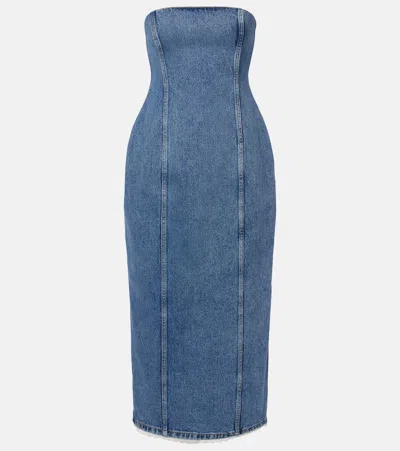 Magda Butrym Crochet-trimmed Denim Midi Dress In Blue