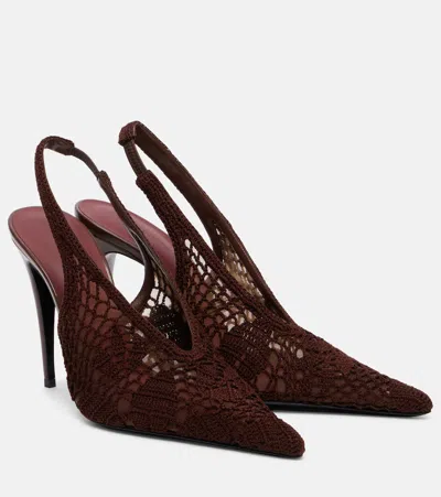 Magda Butrym Crochet-trimmed Leather Slingback Pumps In Brown