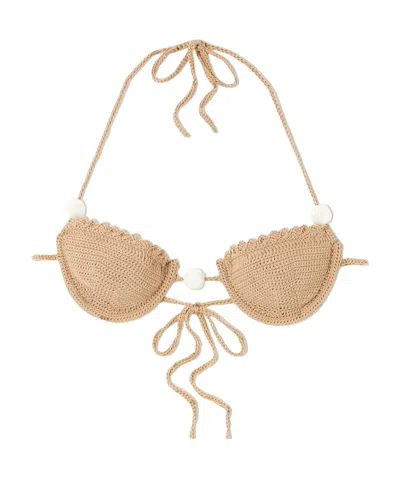 Magda Butrym Crocheted Bikini Top With Artificial Pearls In Brown