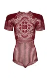 Magda Butrym Crocheted Cotton Bodysuit In Burgundy