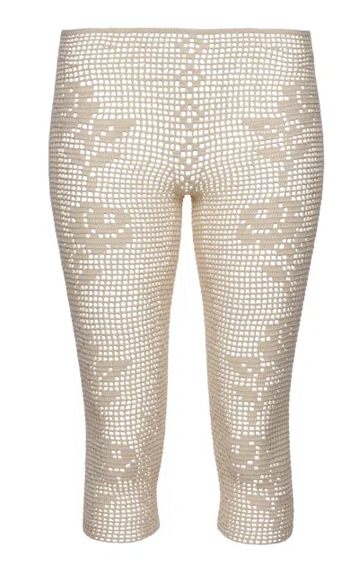 Magda Butrym Crocheted Cotton Skinny-leg Capri Pants In Animal Print