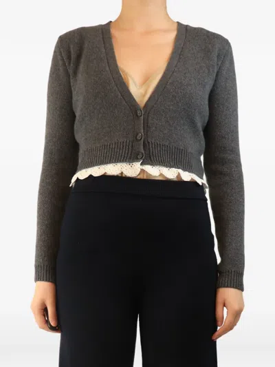 Pre-owned Magda Butrym Crochet-hem Cropped Cardigan In Gray