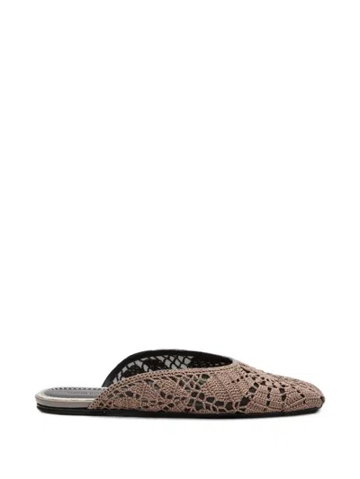 Magda Butrym Crochet-knit Floral Flat Mules In Animal Print