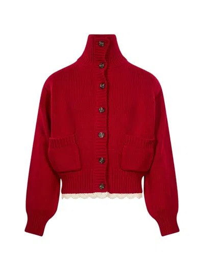 Magda Butrym Crochet-trim Ribbed-knit Cardigan In Red