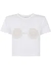 Magda Butrym Cropped Cotton T-shirt With Unique Front Embroidery In White
