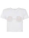 Magda Butrym Cropped Cotton T-shirt With Unique Front Embroidery In White