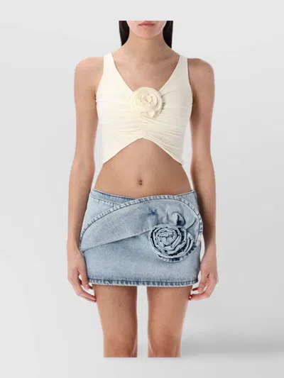 MAGDA BUTRYM CROP TOP FLORAL RUCHED DETAIL