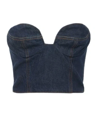Magda Butrym Cropped Cotton Denim Corset Top In Black