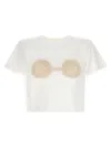 Magda Butrym Cropped Cotton T-shirt With Unique Front Embroidery In White