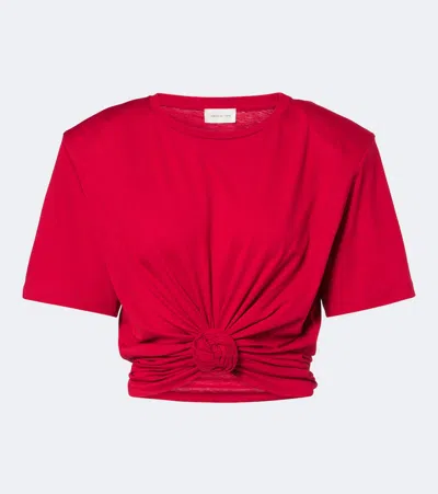 Magda Butrym Knotted Cropped Cotton-blend Jersey T-shirt In Red