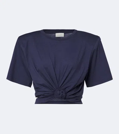 Magda Butrym Front Knot Draped Blue T-shirt With Removable Shoulder Pads In Gray